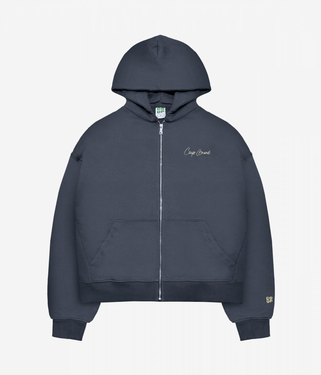 COUP BRAND ZIP HOODIE BASIC GREY/LEMON