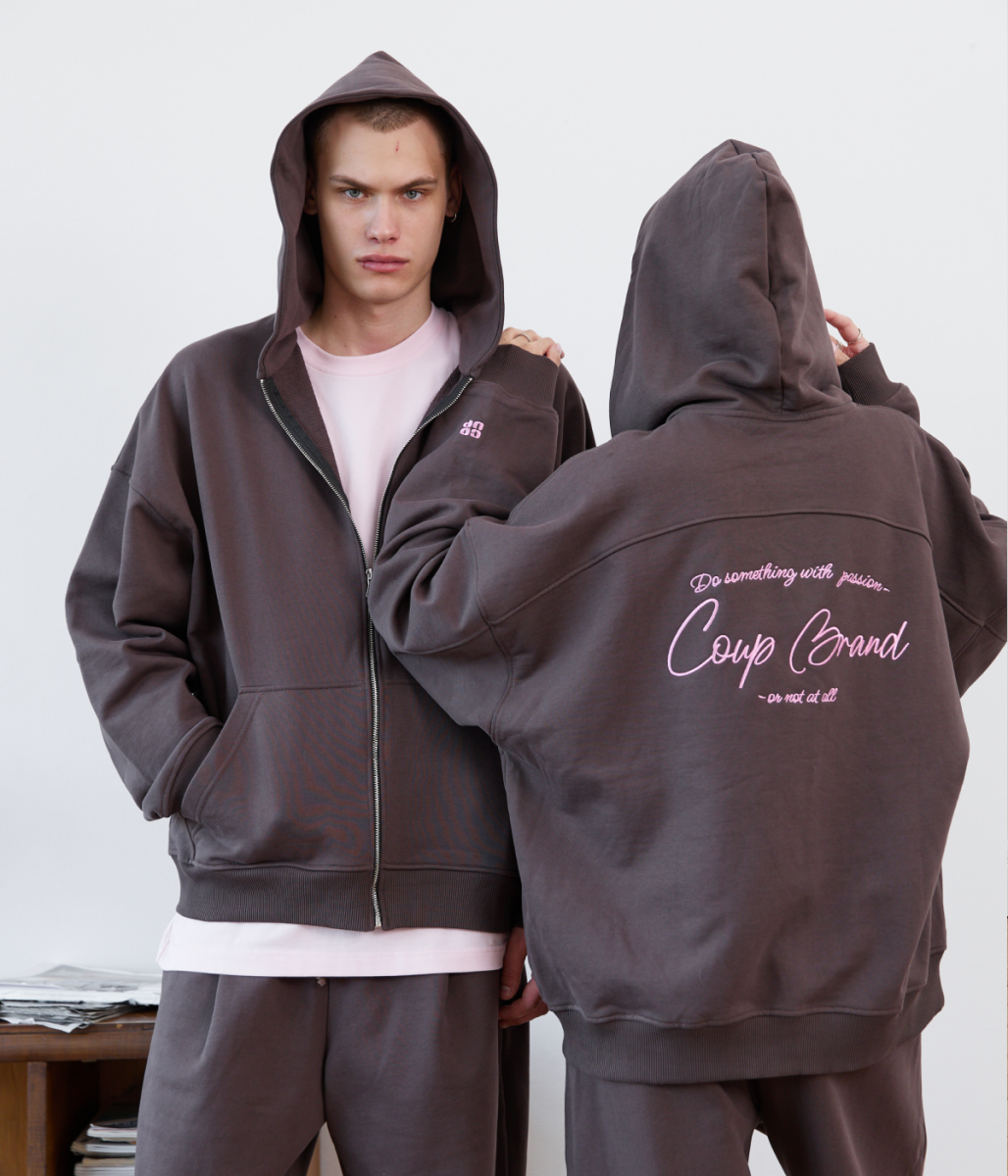 COUP BRAND ZIP HOODIE BASIC BROWN/PINK