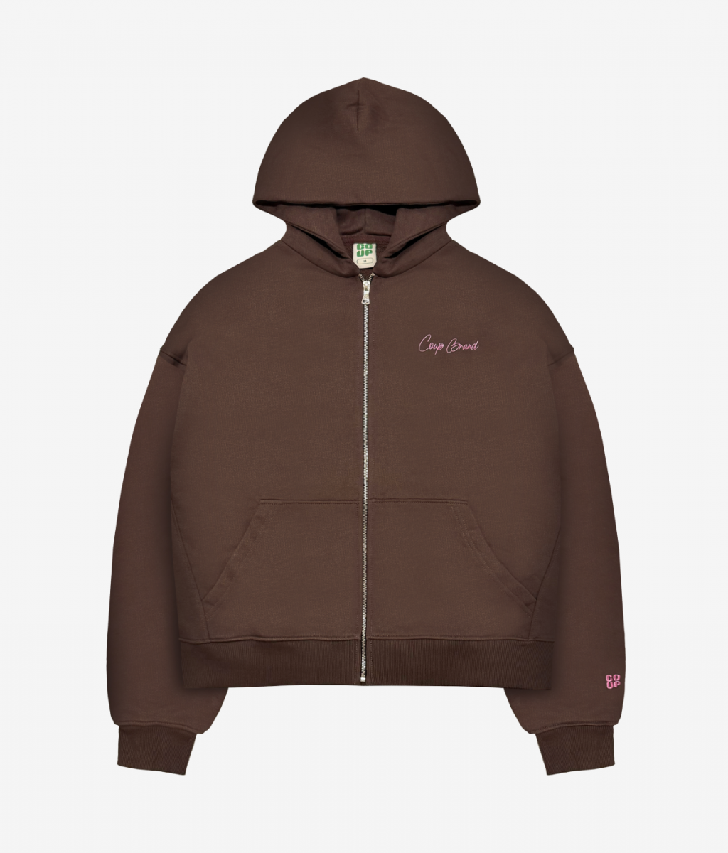 COUP BRAND ZIP HOODIE BASIC BROWN/PINK