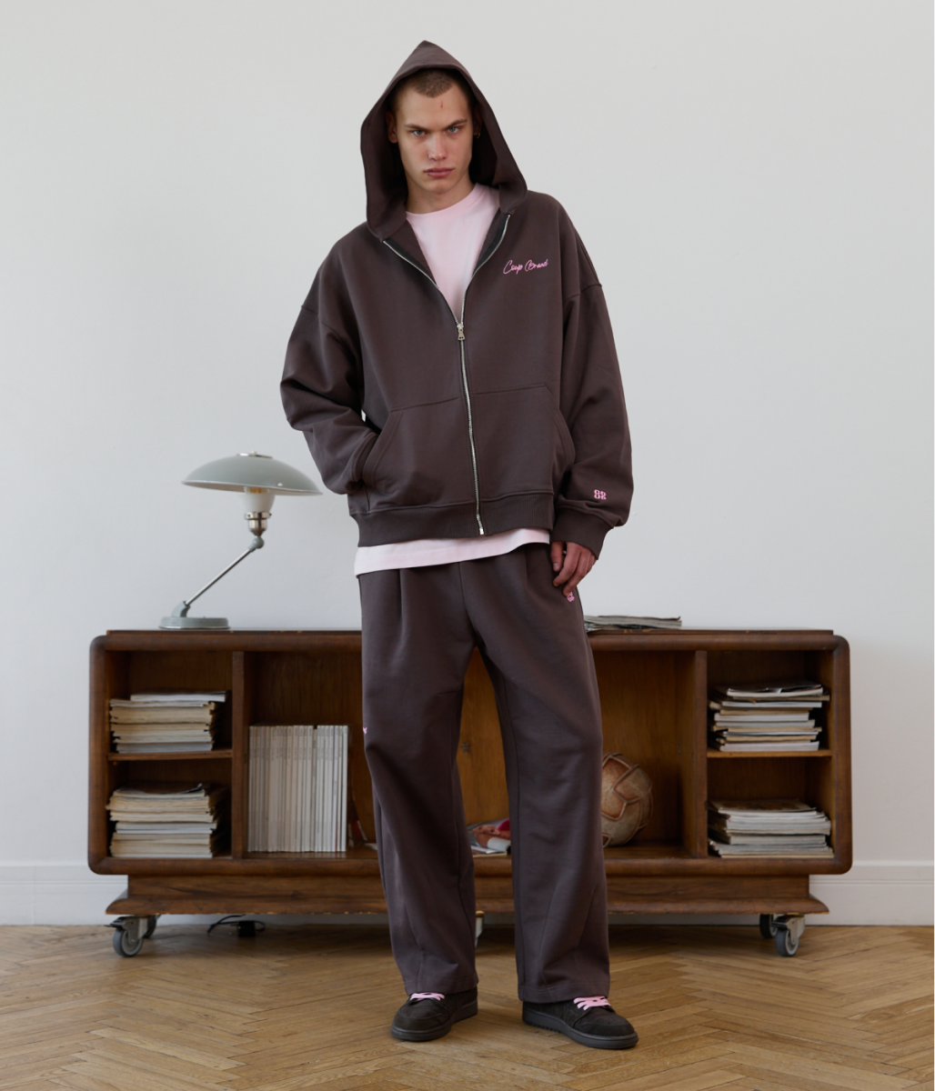 COUP BRAND ZIP HOODIE BASIC BROWN/PINK